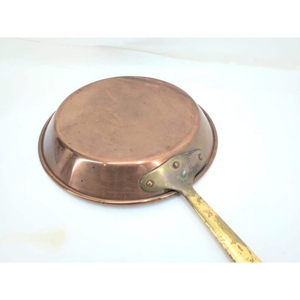 Vtg Copper COPRAL Portugal 10" Frying Sauté Skillet Pan w/ Rivet Brass Handle